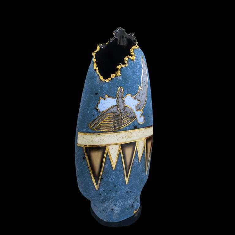 Sharon Penn Pottery Vase w/ 22K Gold Inlaid “Blue w/ Whale” Diva