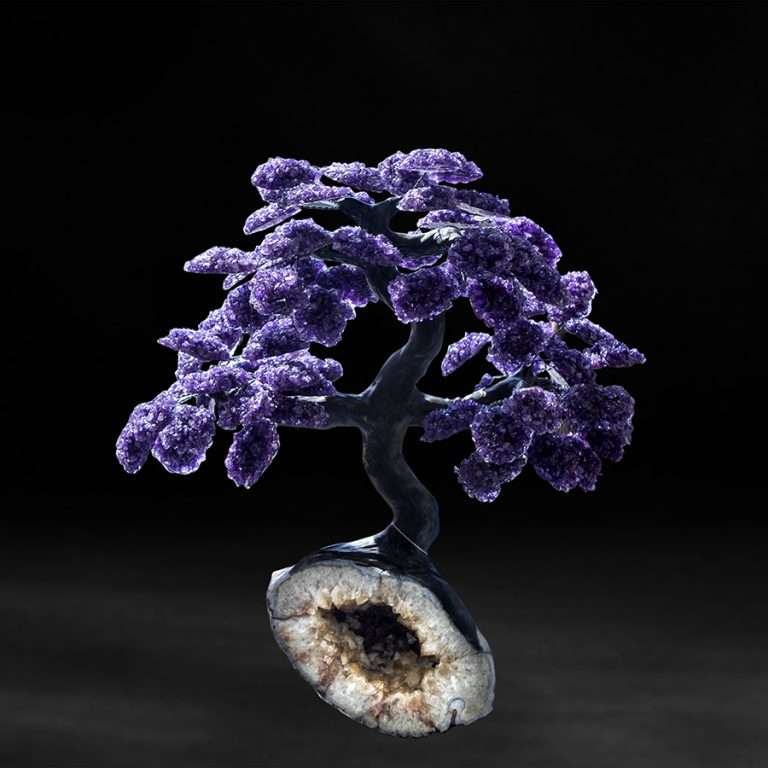 Amethyst Clustered Gemstone Tree on Natural Transparent Calcite Mineral ...