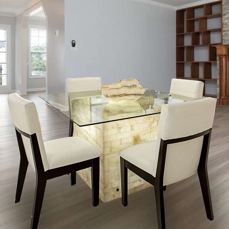 Square Illuminated White Onyx Table on glass top, Onyx Square Table – Diva