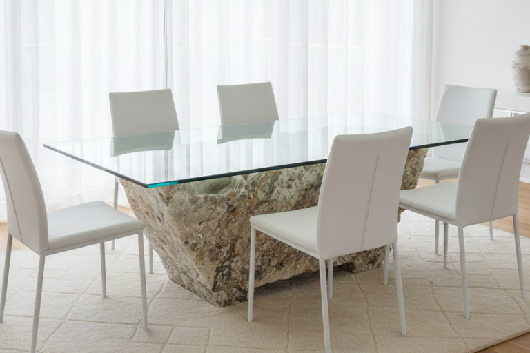 Solid Natural Onyx Stone Dining Table with Glass Top – Diva